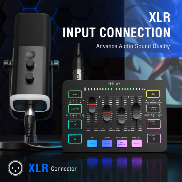 Fifine Kit de Podcast y Streaming Profesional con Micrófono USB/XLR RGB, Brazo y Audífonos